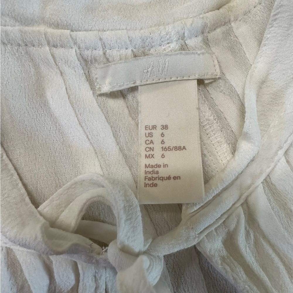 H&M White Long Sleeve Pleated Midi Dress Size 6 - Picture 14 of 17
